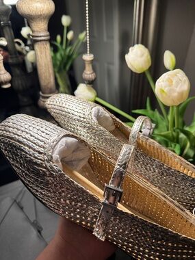 H&M Champagne Textured Flats
 Woven Mary Jane Flats
